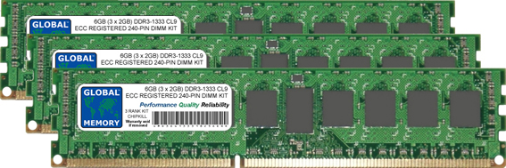 6GB (3 x 2GB) DDR3 1333MHz PC3-10600 240-PIN ECC REGISTERED DIMM (RDIMM) MEMORY RAM KIT FOR SUN SERVERS/WORKSTATIONS (3 RANK KIT CHIPKILL)